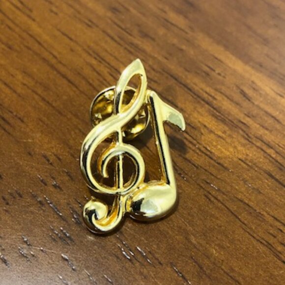 Gold Tone Music Symbols Brooch Pin - Picture 1 of 9